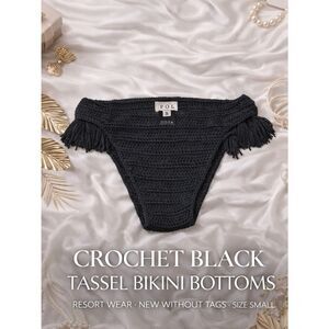 POL Crochet Bikini Bottoms Black Tassel Trim Size S Resort Boho NEW
